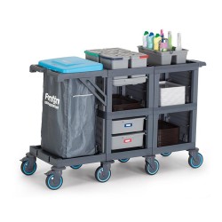 Fantom Procart 3203 3 Layers Service Trolley with 4 Cleaning Buckets and Garbage Compartment - 2