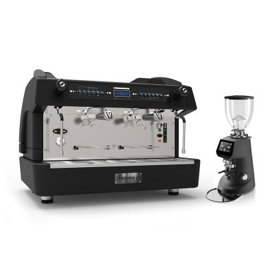 Fiamma Compass 2 Double Boiler Tall Cup Espresso Coffee Machine, 2 Groups + Fiorenzato F64E Coffee Grinder, Black - Fiamma