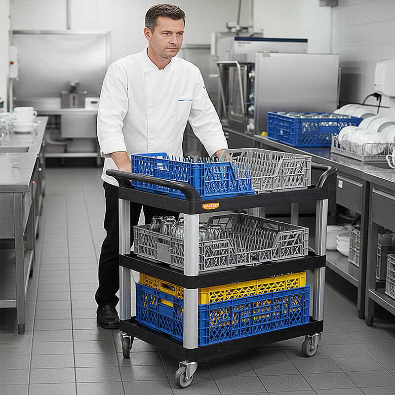 GastroCarry GSAA-01 Demonte Açık Servis Arabası, Siyah - GastroCarry