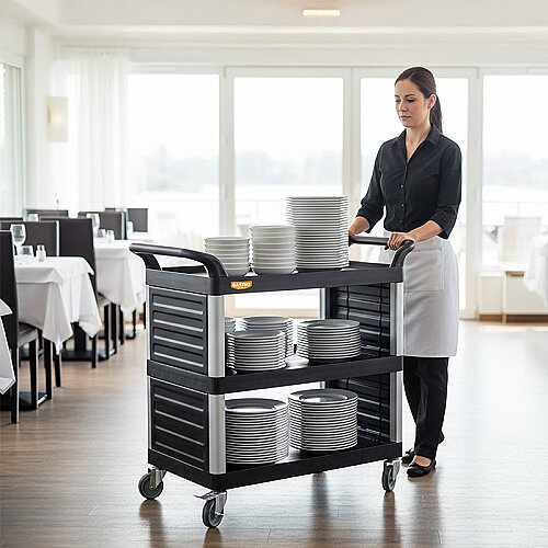 GastroCarry GSAK-01 Demonte Kapalı Servis Arabası, Siyah - 5