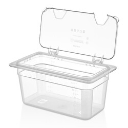 غطاء حوض الاستحمام GastroPlast GN 1/3 بولي كربونات اختياري مفتوح الزاوية بمفصلات - GastroPlast