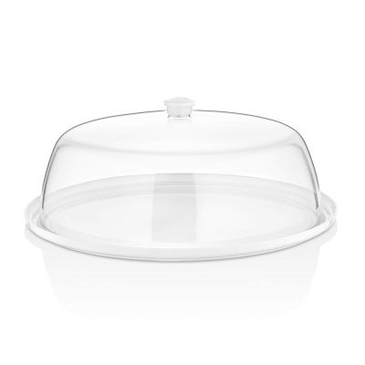 GastroPlast Yuvarlak Polikarbonat Fanus, 35 cm, Beyaz Kulplu - 2