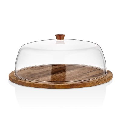 GastroPlast Yuvarlak Polikarbonat Fanus, 35 cm, Kahverengi Kulplu - 2