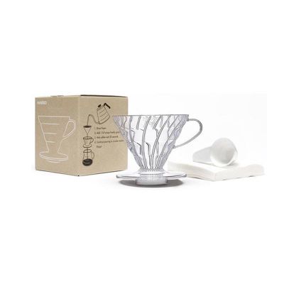 Hario VD-02T-UEX V60 02 Plastik Dripper ve 40'lı Filtre Kağıdı Seti, Şeffaf - 1