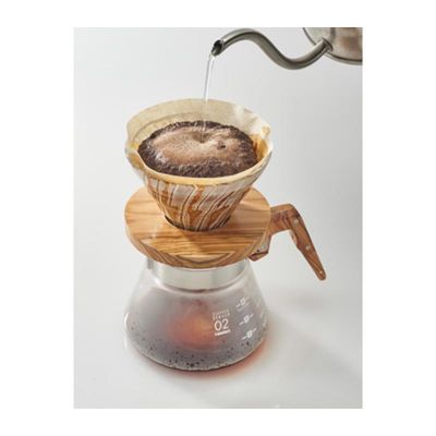 Hario VDG-02-OV V60 02 قطّارة زجاجية بقاعدة خشبية - Hario