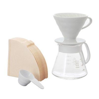 Hario XVDD-3012W V60 02 Ceramic Coffee Brewing Set, White - Hario