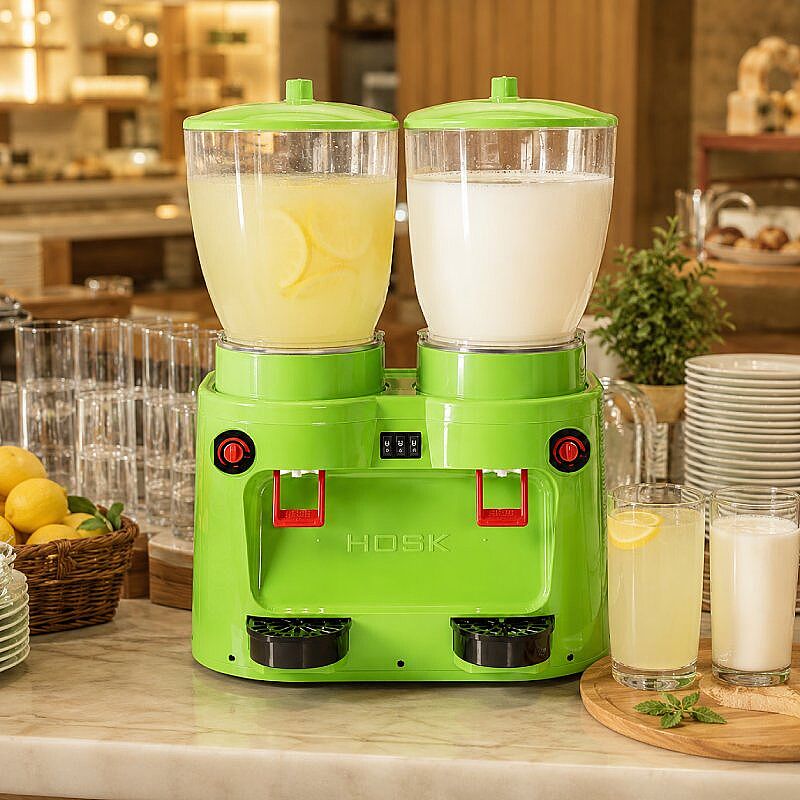 Hosk Elite Çift Hazneli Ayran ve Şerbet Dispenseri, 2x20 L, Yeşil - Hosk