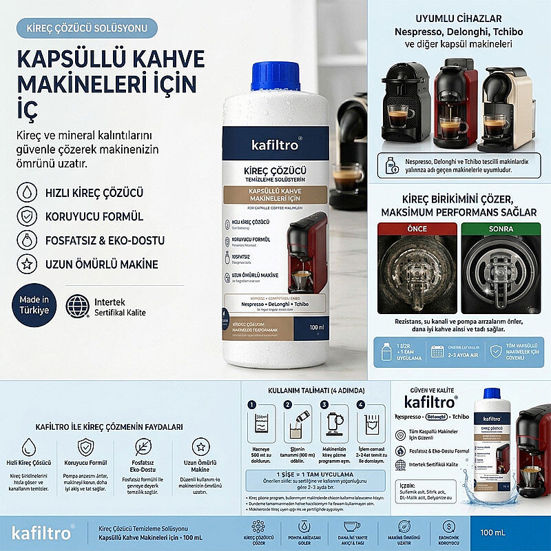 Kafiltro KF-KAP-100 Kapsül Kahve Makinesi İçin Kireç Çözücü, 100 ml - Kafiltro