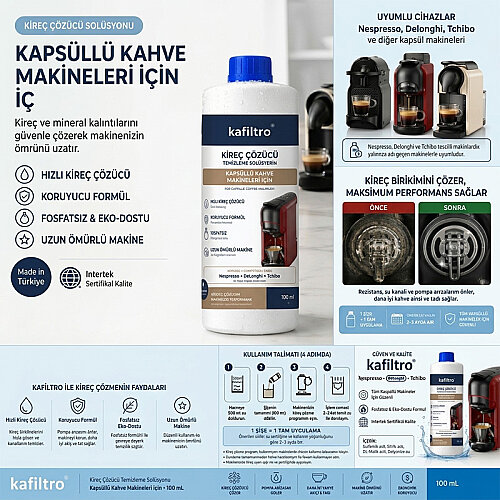 Kafiltro KF-KAP-100 Kapsül Kahve Makinesi İçin Kireç Çözücü, 100 ml - 3