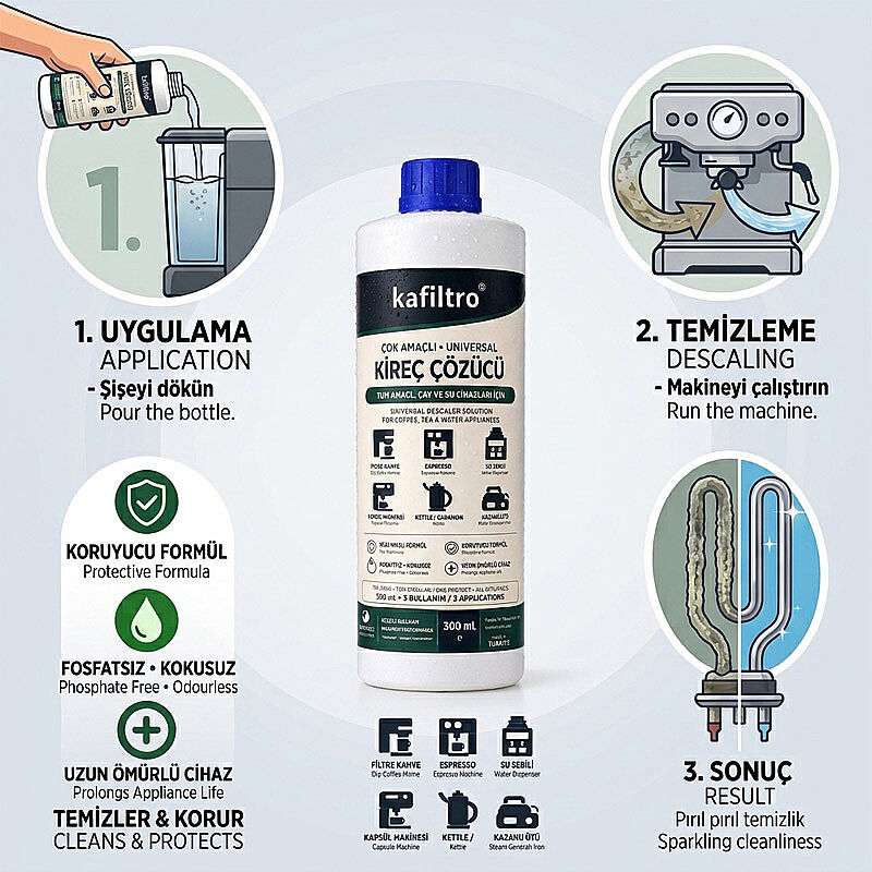 Kafiltro KF-UNI-300 Çok Amaçlı Universal Kireç Çözücü, 300 ml - Kafiltro