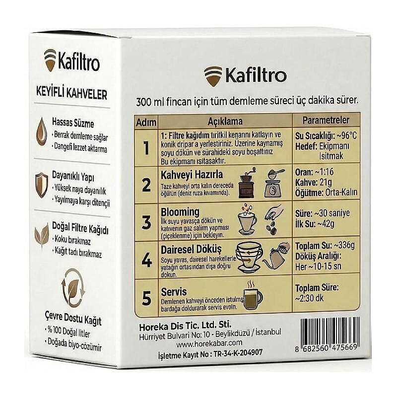 Kafiltro V60 02 Uyumlu Beyaz Filtre Kahve Kağıdı, 100 Adet - Kafiltro