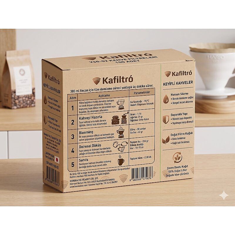Kafiltro V60 02 Uyumlu Kraft Filtre Kahve Kağıdı, 100 Adet - Kafiltro