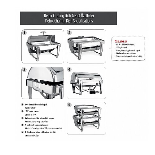Kapp Delux GN 1/1 Gömme Chafing Dish, 9 L, Jel Yakıtlı+Elektrikli - 4