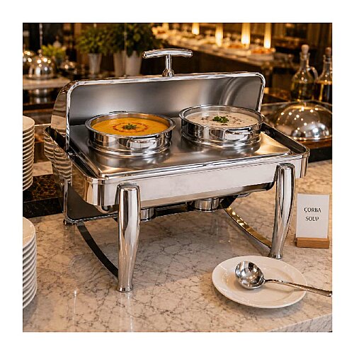 Kapp Delux Roll Top Çift Çorbalık Chafing Dish, 2x4.5 L, Jel Yakıtlı + Elektrikli - 3