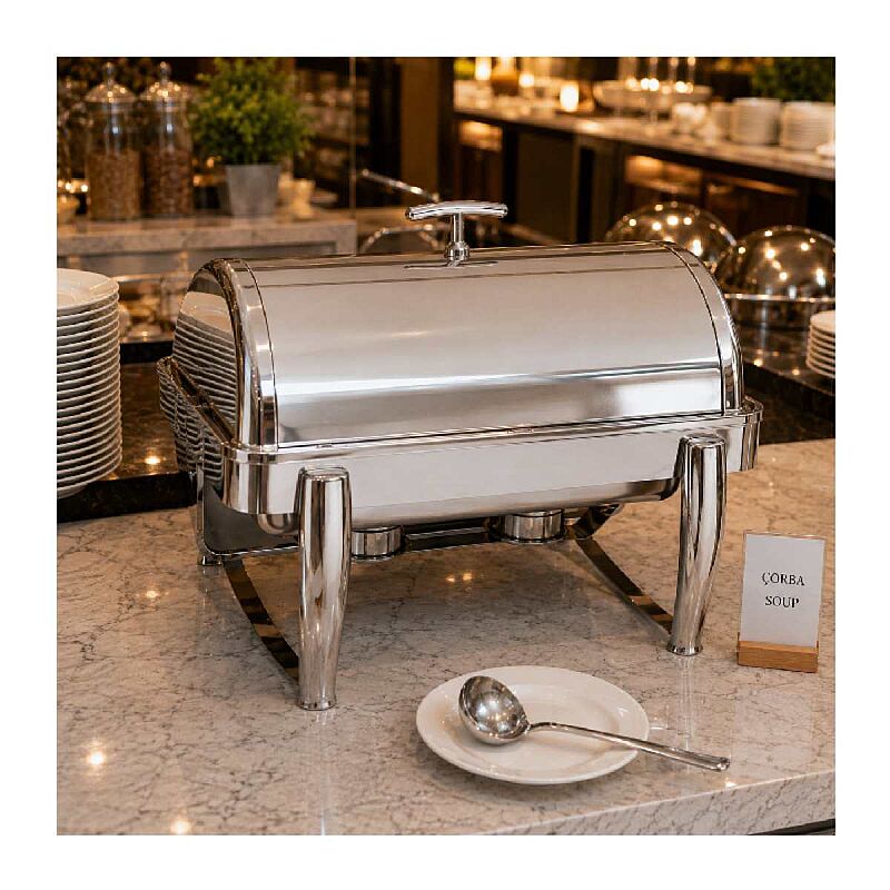 Kapp Delux Roll Top Çift Çorbalık Chafing Dish, 2x4.5 L, Jel Yakıtlı + Elektrikli - Kapp