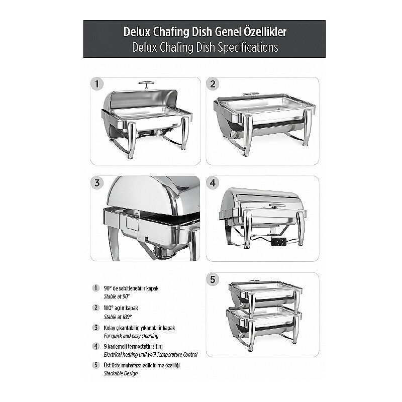 Kapp Delux Yuvarlak Çorbalık Chafing Dish, 6 L, Jel Yakıtlı+Elektrikli - Kapp
