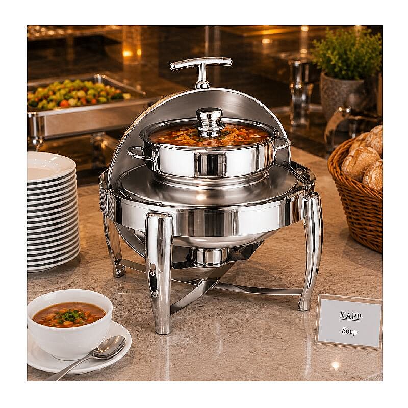 Kapp Delux Yuvarlak Çorbalık Chafing Dish, 6 L, Jel Yakıtlı+Elektrikli - Kapp