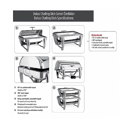 Kapp Delux Yuvarlak Gömme Chafing Dish, 6 L, Jel Yakıtlı+Elektrikli - 4