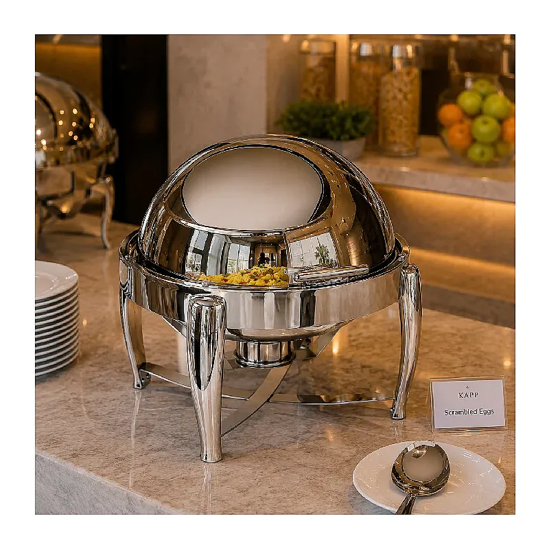 Kapp Delux Yuvarlak Roll Top Chafing Dish, 6 L, Jel Yakıtlı+Elektrikli - Kapp