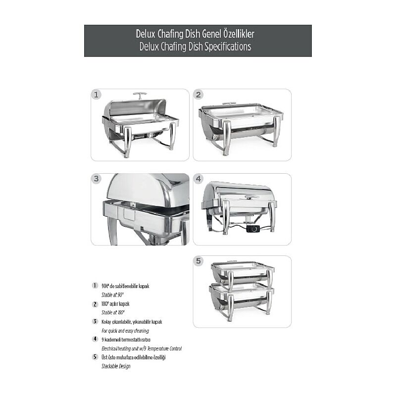 Kapp GN 1/1 Delux Roll Top Chafing Dish, 9 L, Jel Yakıtlı+Elektrikli - Kapp