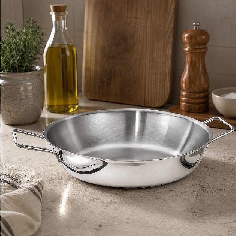Kapp İndüksiyon Uyumlu Çift Saplı Paella Çelik Tava, 24x5.5 cm, 2.5 L - Kapp