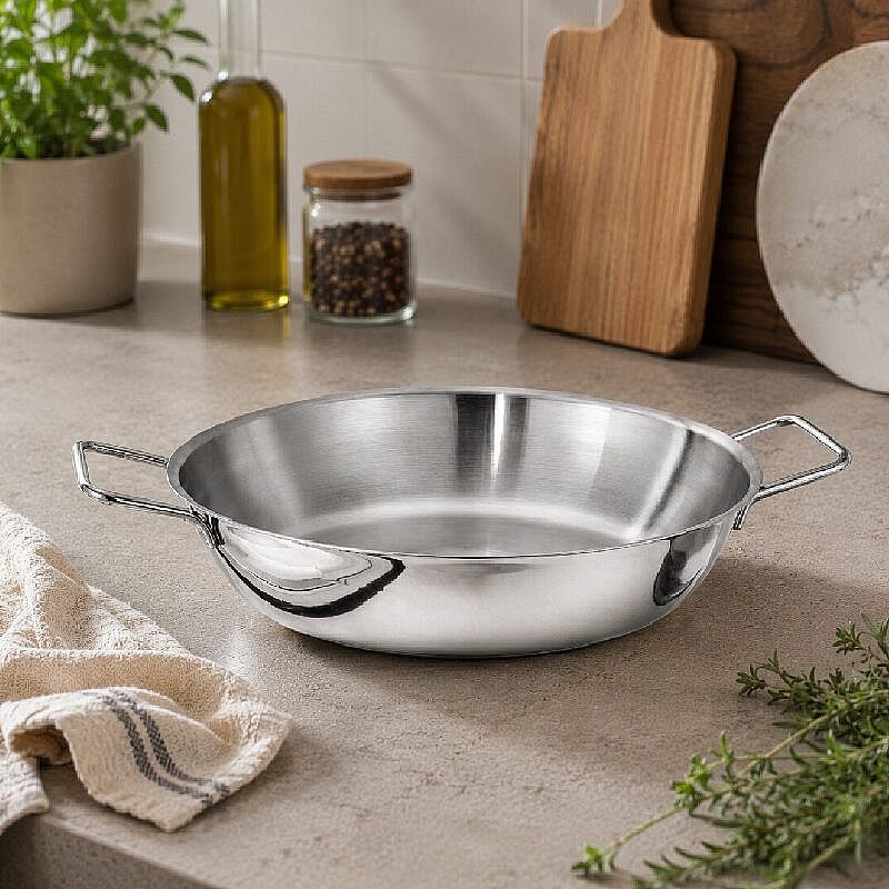 Kapp İndüksiyon Uyumlu Çift Saplı Paella Çelik Tava, 32x6.5 cm, 6 L - Kapp