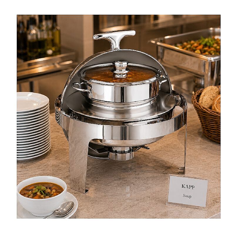 Kapp Klasik Çorbalık Roll Top Chafing Dish, 6 L, Jel Yakıtlı+Elektrikli - Kapp