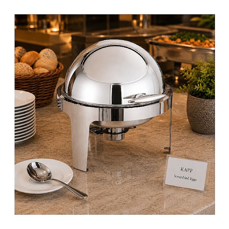Kapp Klasik Yuvarlak Roll Top Chafing Dish, 6 L, Jel Yakıtlı+Elektrikli - Kapp