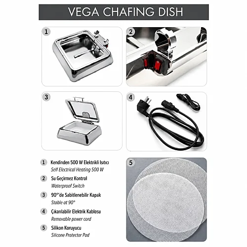 Kapp Vega Serisi GN 1/1 Chafing Dish, 9 L, Elektrikli - 4