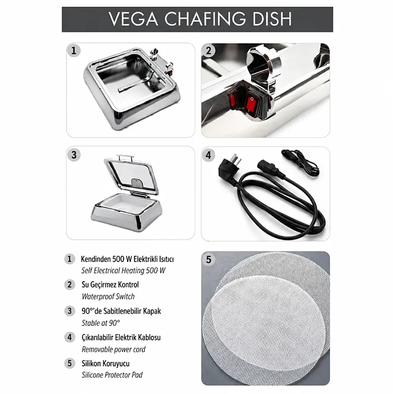 Kapp Vega Serisi Yuvarlak Chafing Dish, 6 L, Elektrikli - Kapp