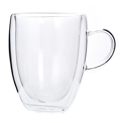 Keenmax Çift Cidarlı & Camlı Kulplu Bardak, 350 ml - 1