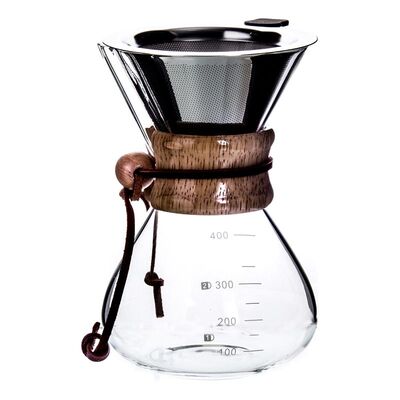 Keenmax Pour Over Chemex Kahve Demleyici, Ahşap Tutacaklı, Metal Filtreli, 400 ml - 1