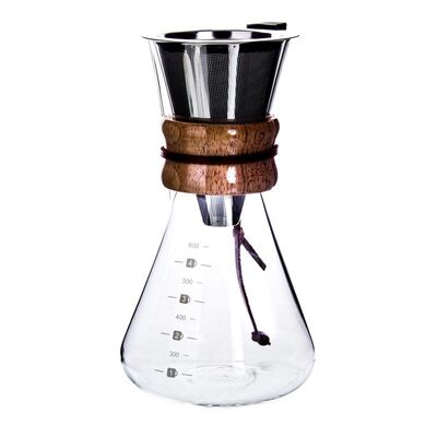 Keenmax Pour Over Chemex Kahve Demleyici, Ahşap Tutacaklı, Metal Filtreli, 550 ml - 1