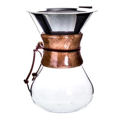 Keenmax Pour Over Chemex Kahve Demleyici, Ahşap Tutacaklı, Metal Filtreli, 800 ml - 1