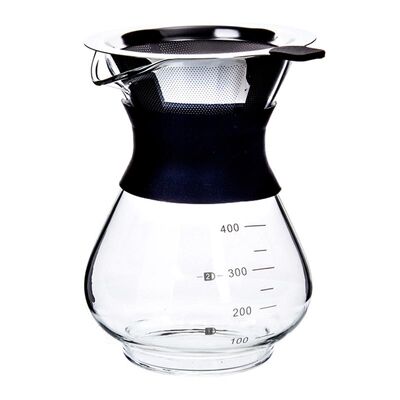 Keenmax Pour Over Chemex Kahve Demleyici, Plastik Tutacaklı, Metal Filtreli, 400 ml - 1