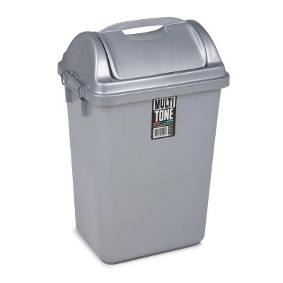 Bora Plastik İtmeli Çöp Kovası, Köşeli, No: 4, 36 L, Gri - 1