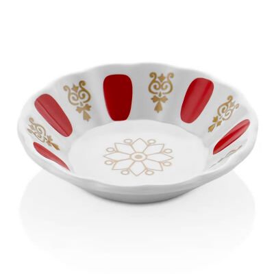 Külsan Thermoset Çay Tabağı, 11 cm, Ortası Desenli, Kırmızı-Beyaz - 1