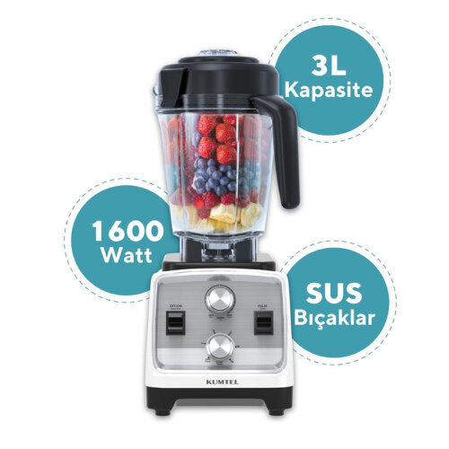 Kumtel HCTB-01 Profesyonel Buz Kırıcılı Bar Blender, 3 L, 1600 W, Beyaz - 2