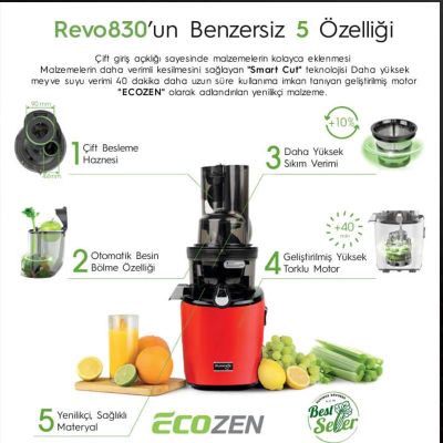 Kuvings REVO830 Slow Juicer Soğuk Sıkım Katı Meyve Sıkacağı, Kırmızı - 5