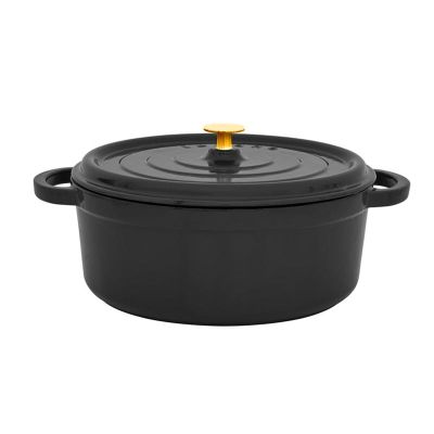 Leggno FLM4889DT28BK Flame Altın Kulplu Derin Tencere, 28 cm, Siyah - 1