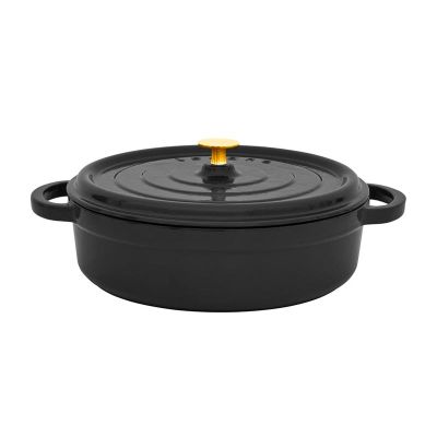 Leggno FLM4889ST28BK Flame Altın Kulplu Sığ Tencere, 28 cm, Siyah - 1