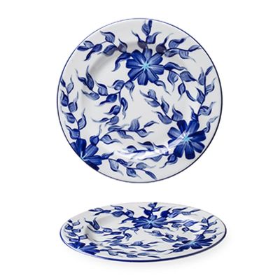 Lilien Indıgo Çiçek Desenli Düz Tabak, 20 cm, Mavi - 1