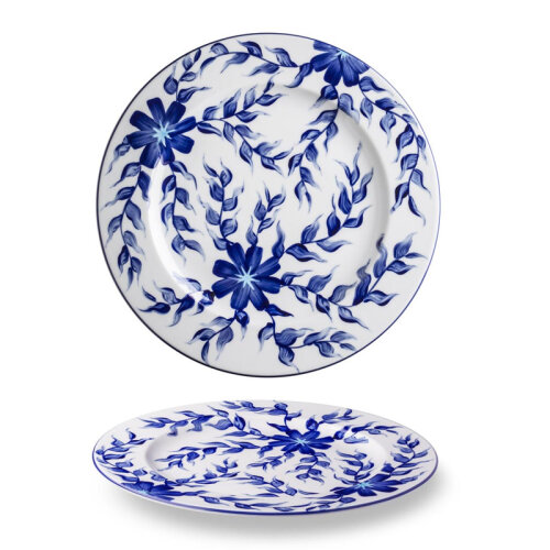 Lilien Indigo Çiçek Desenli Düz Tabak, 28 cm, Mavi - Lilien