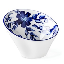 Lilien Indigo Çiçek Desenli Eğimli Kase, 14 cm, Mavi - Lilien