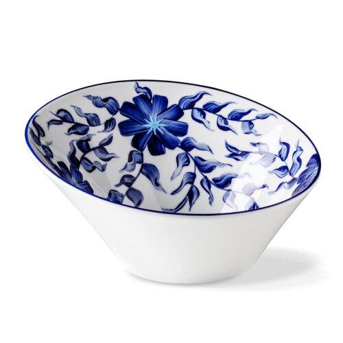 Lilien Indigo Çiçek Desenli Eğimli Kase, 21 cm, Mavi - Lilien