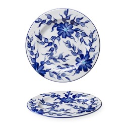 Lilien Indıgo Flower Patterned Flat Plate, 20 cm, Blue - Lilien