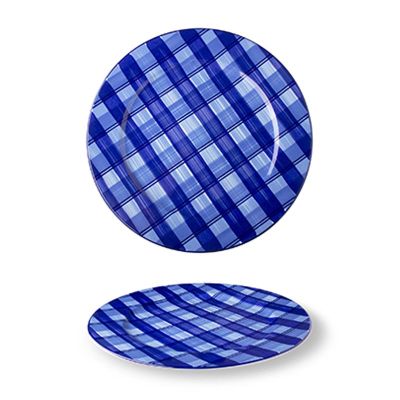 Lilien Indigo Tuval Desenli Düz Tabak, 20 cm, Mavi - 1