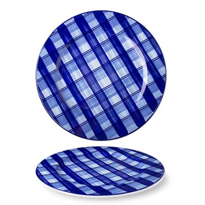 Lilien Indigo Tuval Desenli Düz Tabak, 28 cm, Mavi - 1