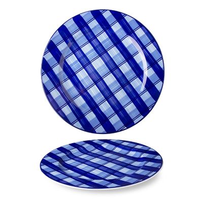 Lilien Indigo Tuval Desenli Düz Tabak, 31 cm, Mavi - 1