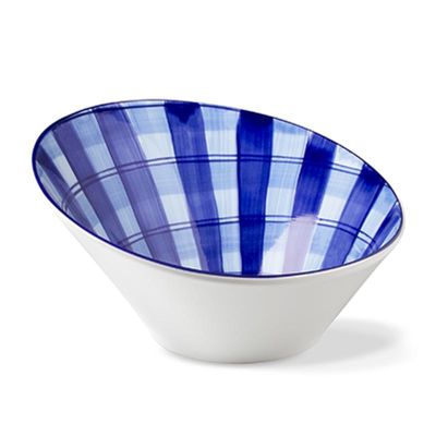 Lilien Indigo Tuval Desenli Eğimli Kase, 21 cm, Mavi - 1